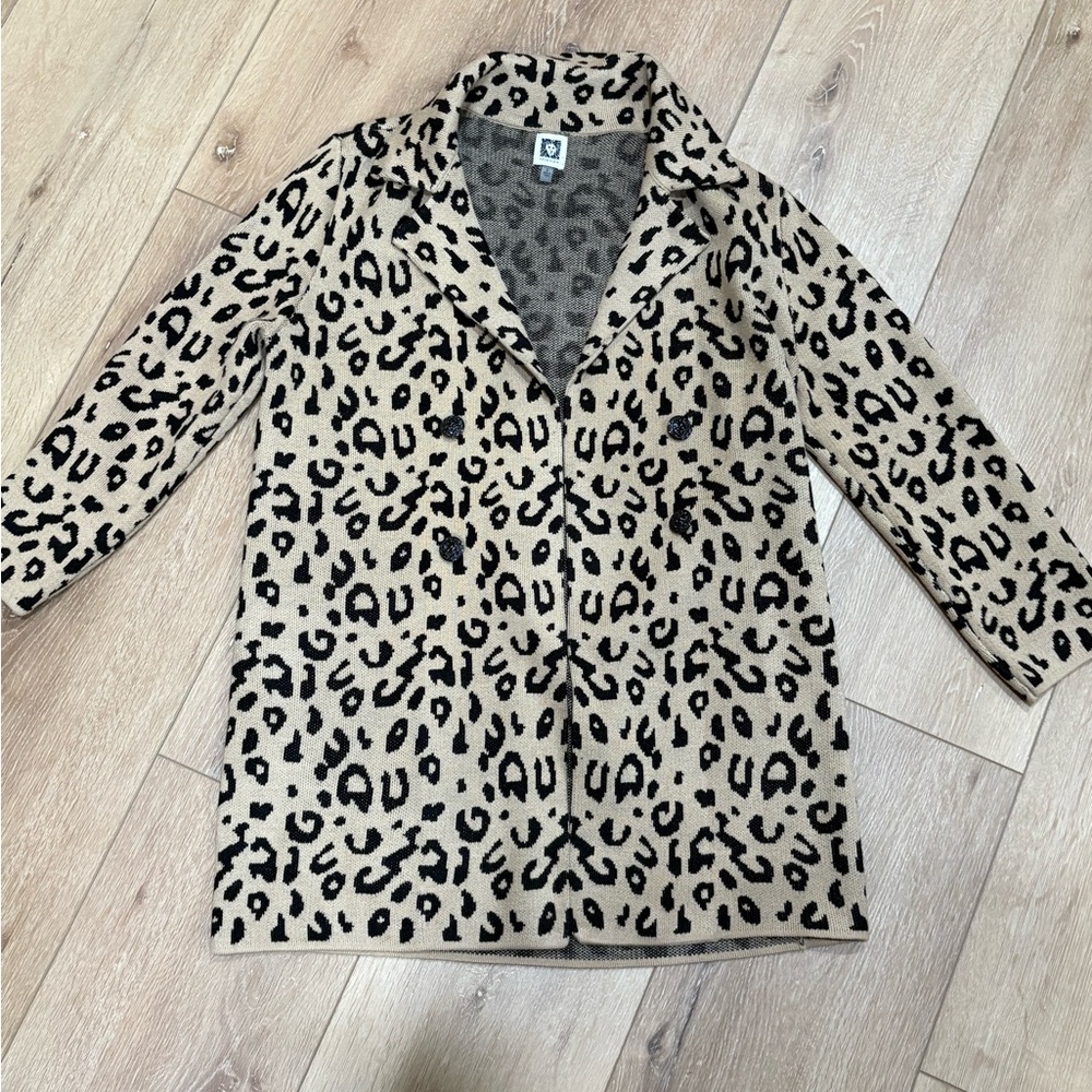 Anne Klein Black and Tan Animal Print Coat